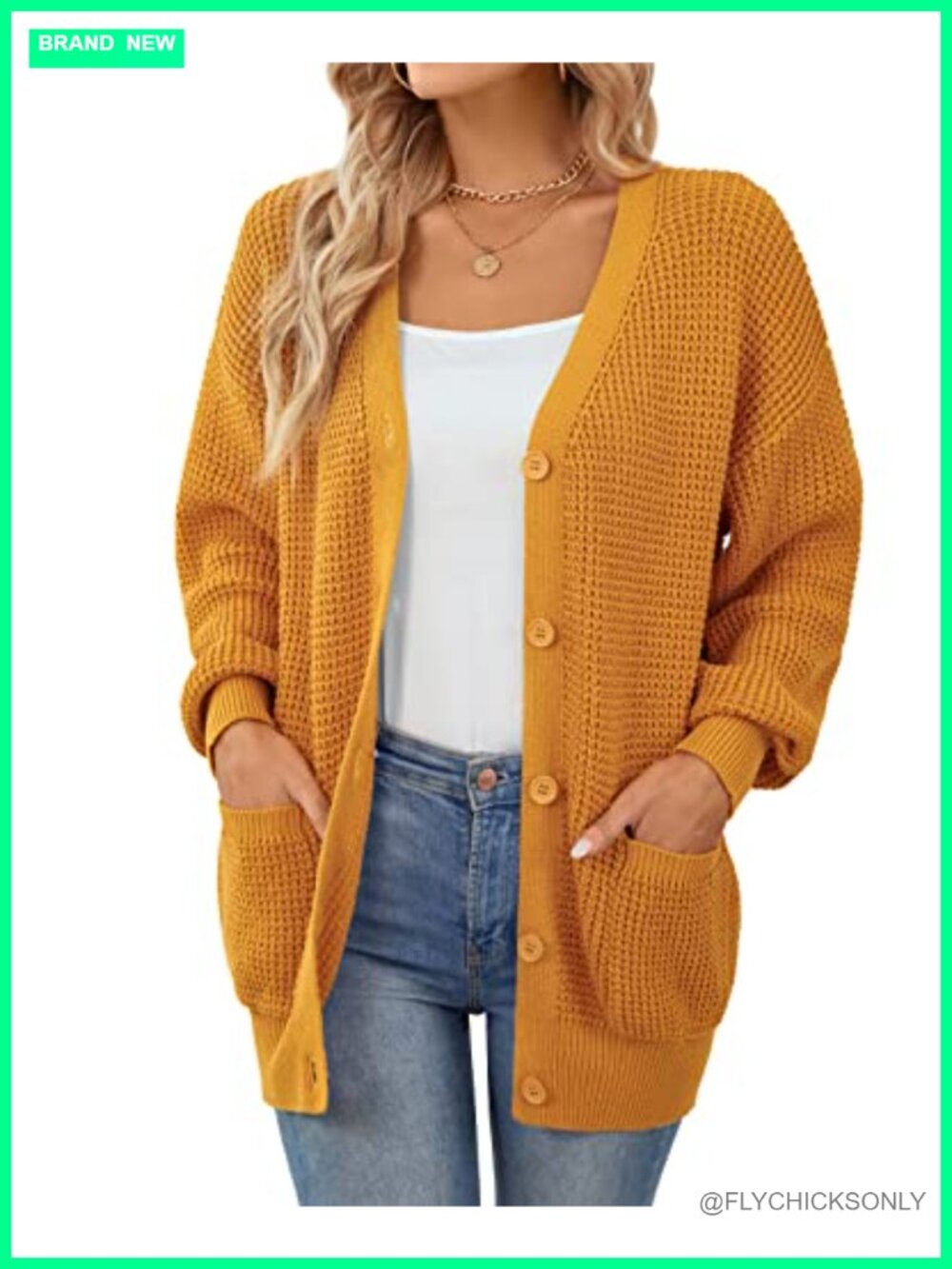 100% Cotton Cardigan Sweater with Pockets Button Up Knit